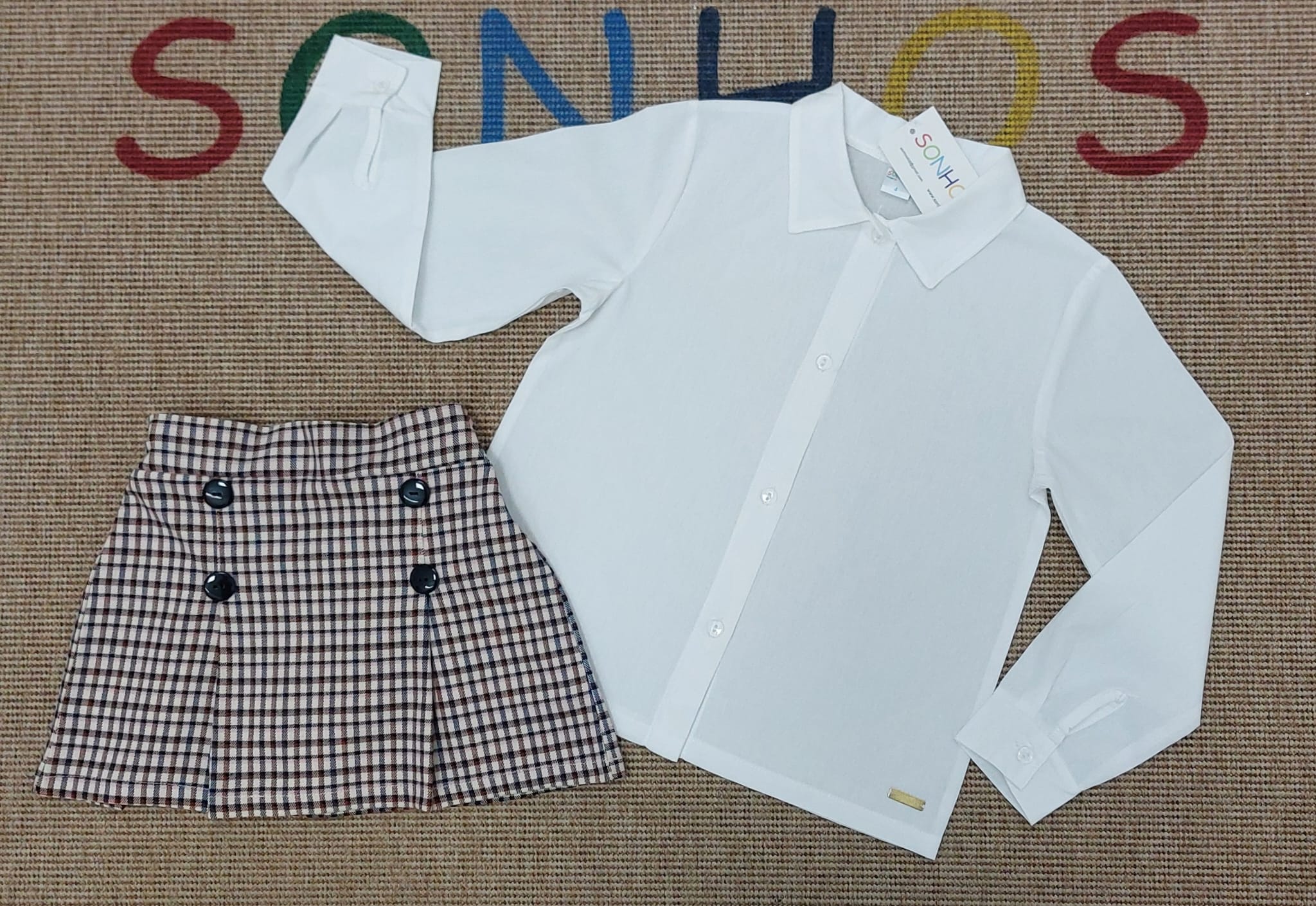 Conjunto saia calção xadrez