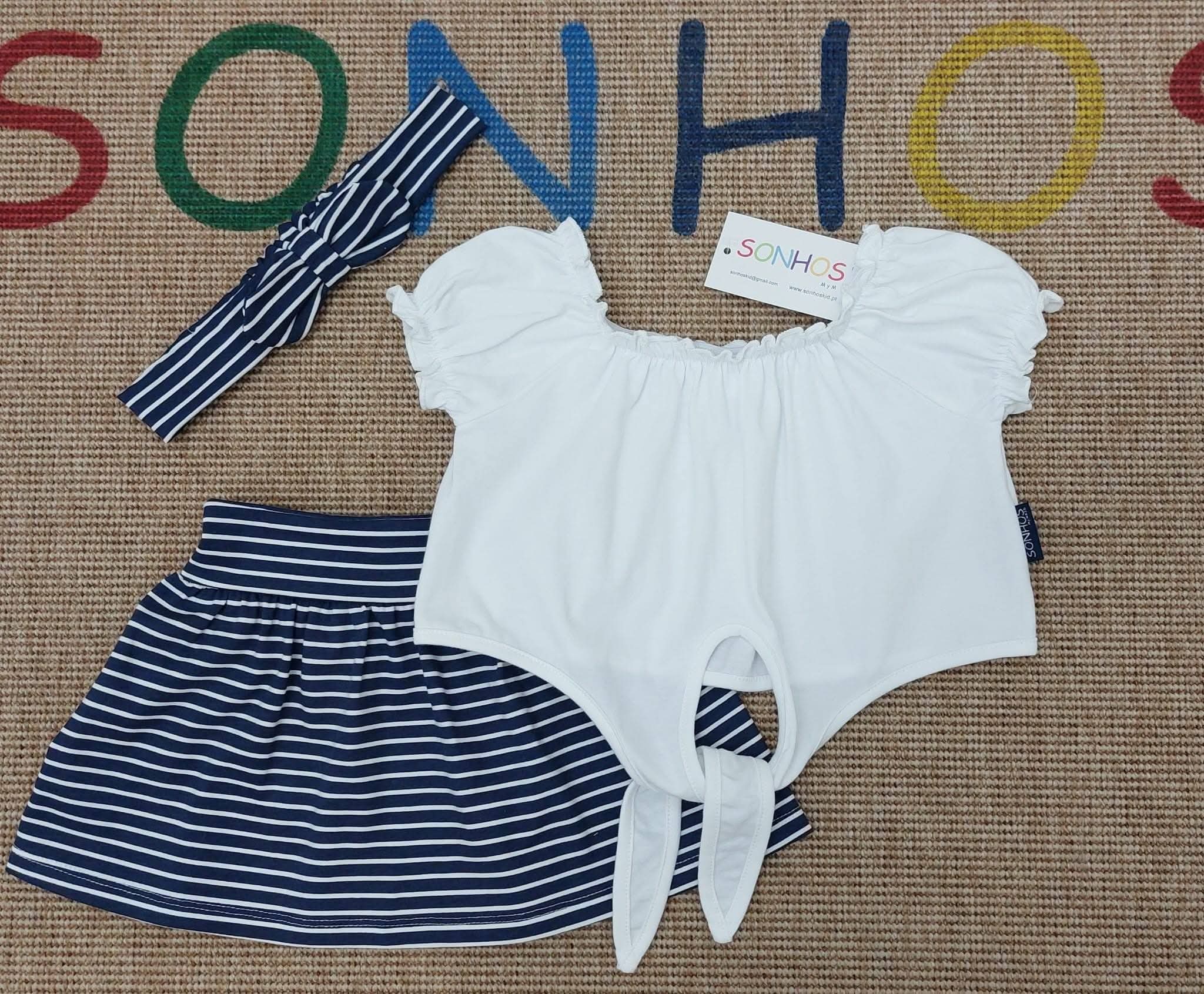 Conjunto saia riscas com fita