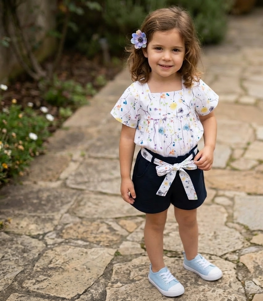 Conjunto calção blusa flores