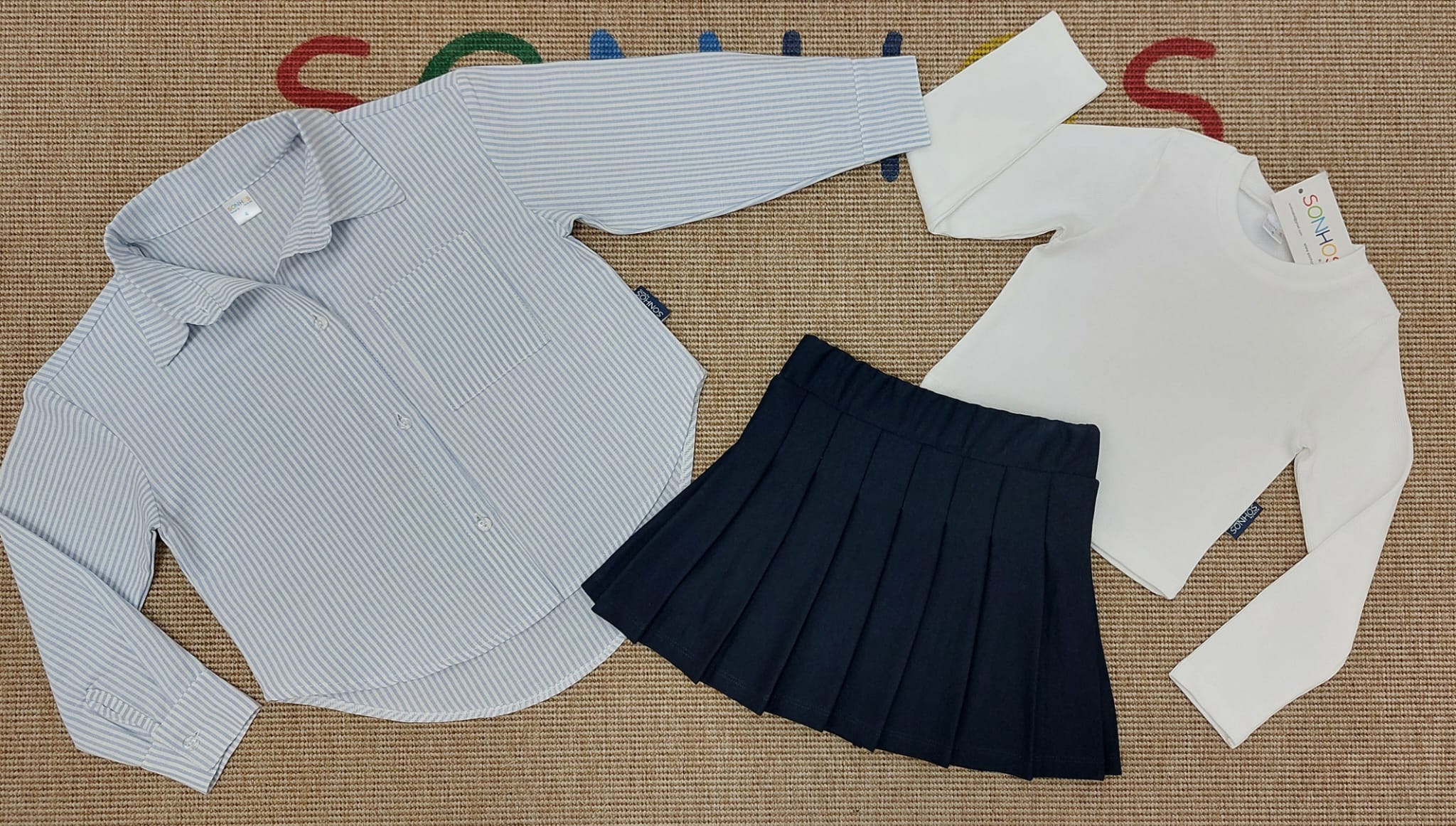 Conjunto 3 peças com camisa riscas Sonhoskid