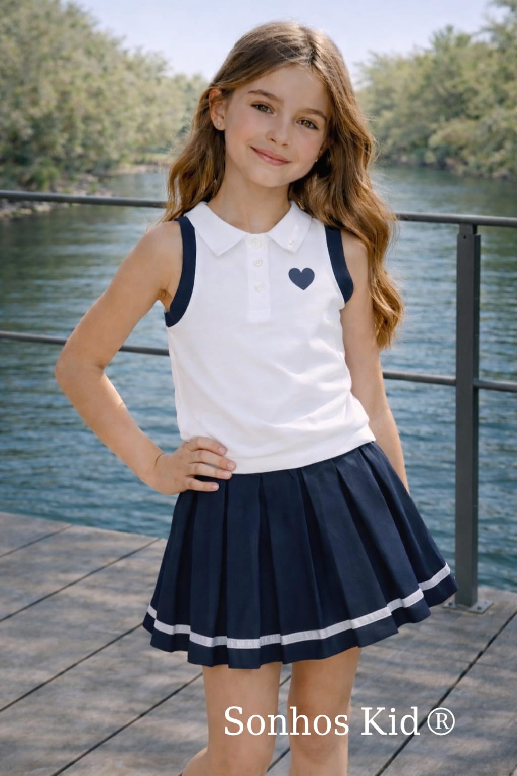 Conjunto de polo saia pregas