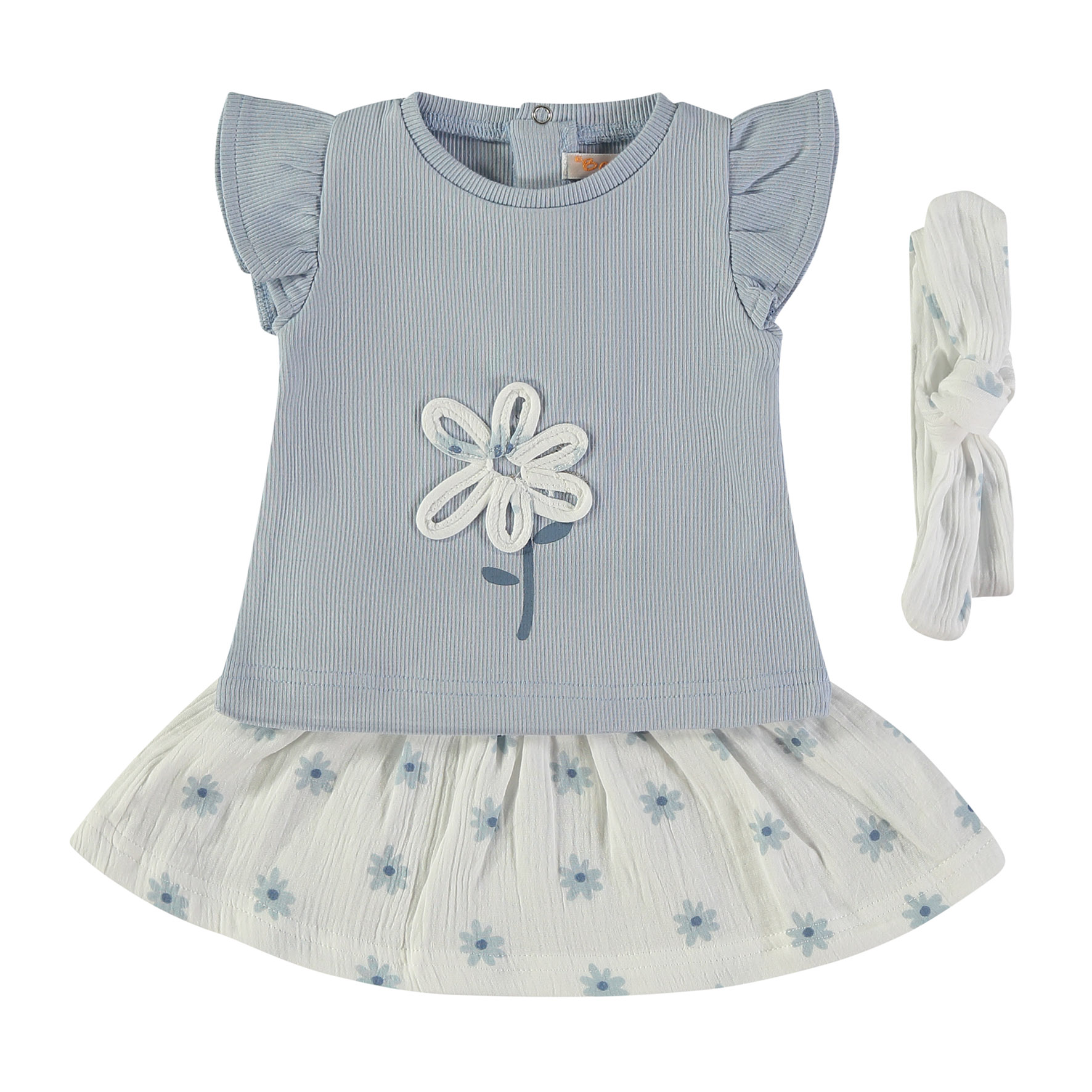 Conjunto saia flores azuis