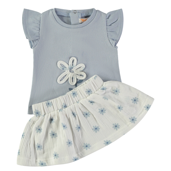 Conjunto saia flores azuis