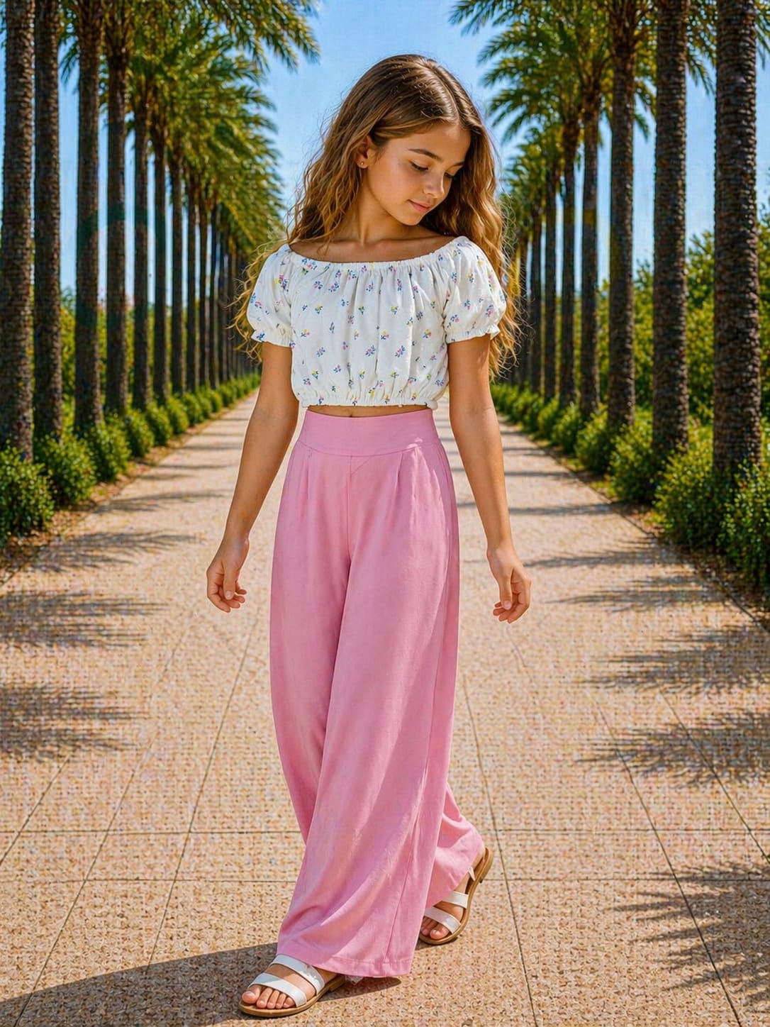 Conjunto blusa flores pantalona rosa