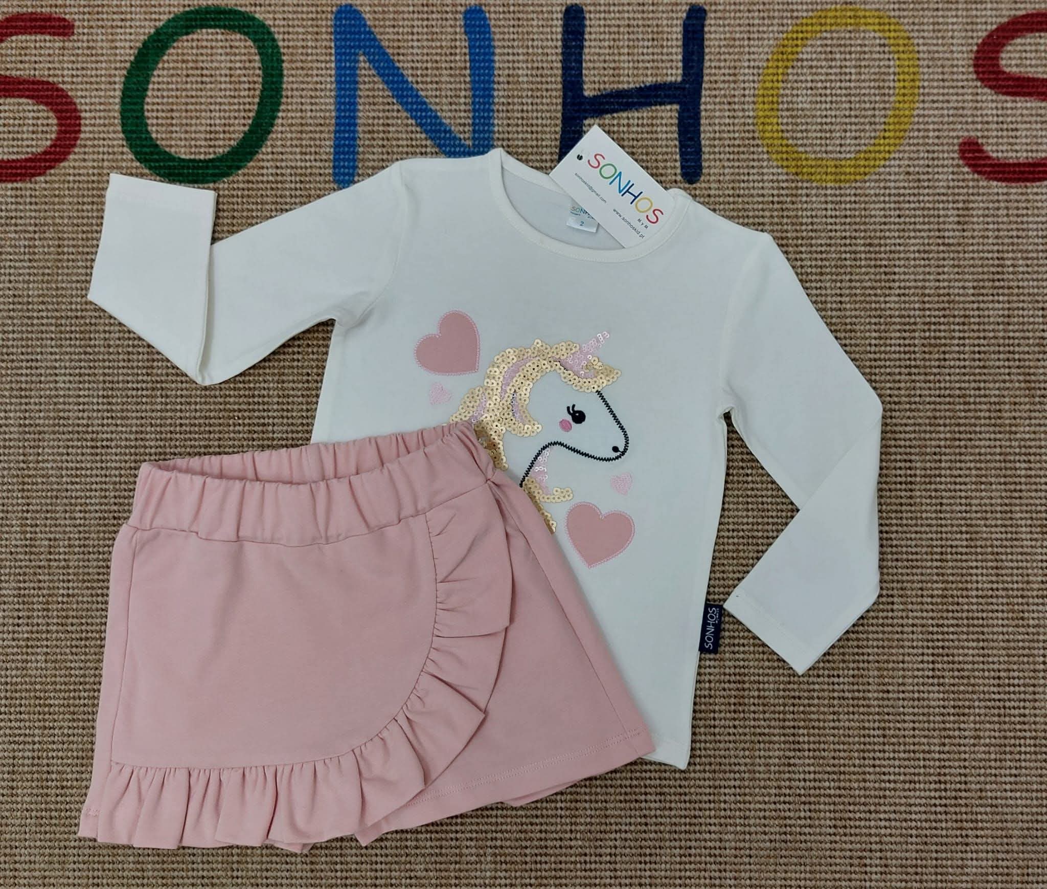 Conjunto saia calção unicórnio