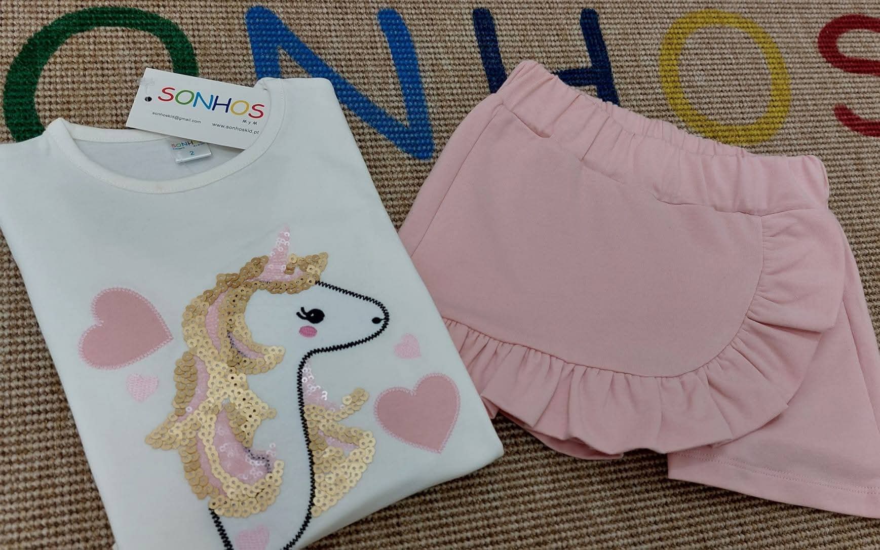 Conjunto saia calção unicórnio