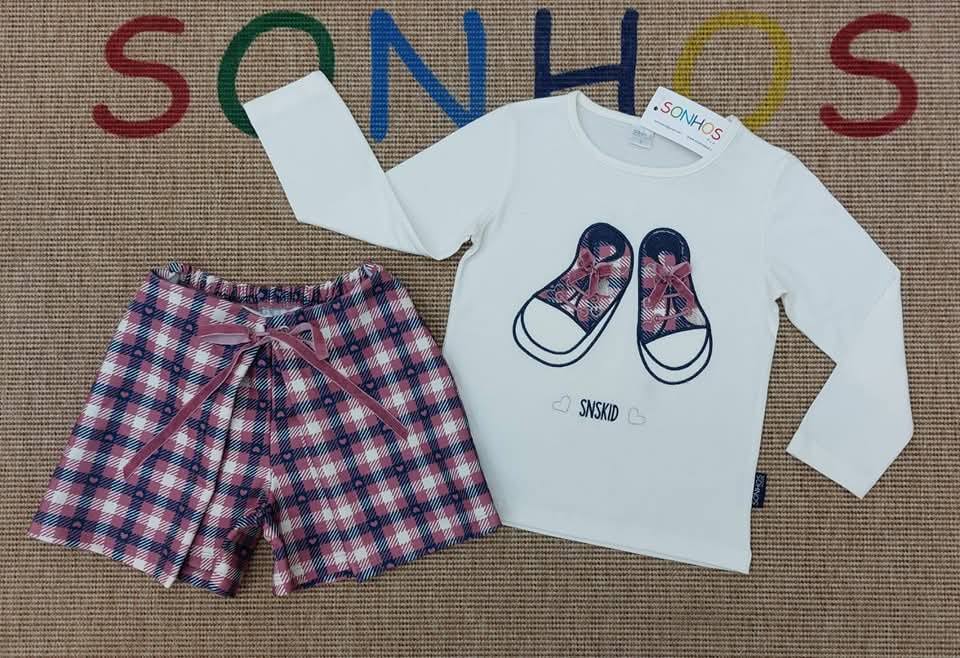 Conjunto saia calção rosa velho